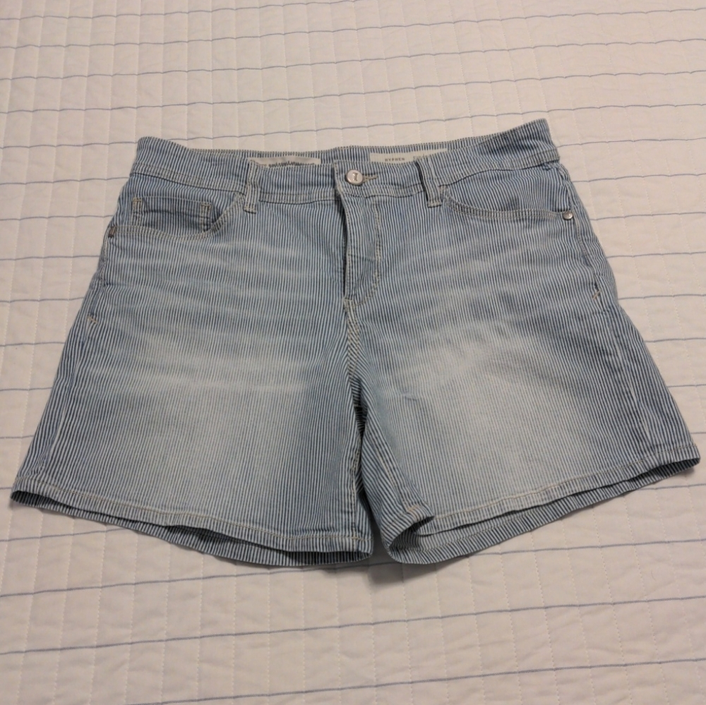 Pilcro Anthropologie Hyphen Denim Shorts, Size 28, Railroad Stripe